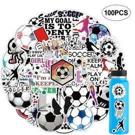 Garegce 100pcs Soccer Stickers, Waterproof Vinyl Football Stickers for Water Bottles Laptops Scrapbooking World Cup Decorations School Supplies Goodie Bags, Ideal for Teenagers and Football Lovers