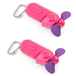 O2COOL Personal Mini Misting Fan - Portable Battery Operated Handheld Cooling Accessory with Fine Mist Spray for Outdoor, Beach, Camping - Convenient Carabiner Clip for Easy Travel - Pink 2 Pack