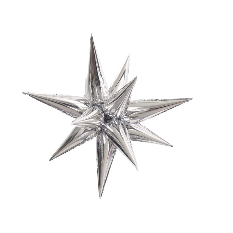 Silver 12-Point Large 3D Star Foil Balloons, 5-Pack - Large