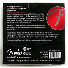 Fender 8250 Bass Strings, Nickel Plated Steel Taperwound, Long Scale, 8250M .045-.110 Gauges, (4)