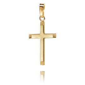 JEVELION Pendant Cross Gold Cross for Women, Men and Children with Flattened Edges as a Necklace Pendant Cross Pendant + Jewellery Case with Chain, 333 yellow gold with chain