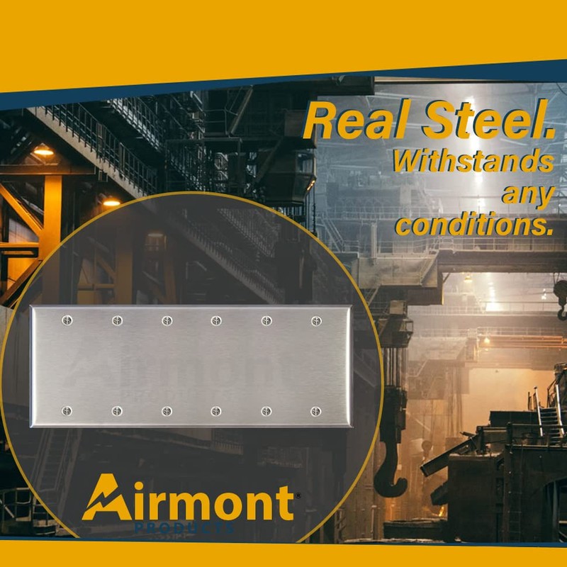 Airmont Products Stainless Steel Blank Wall Plates, 6 Gang Standard