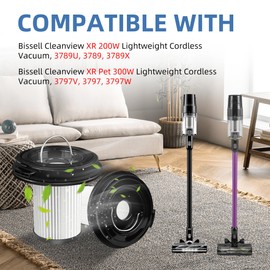 4 Pack Vacuum Filter for Bissell CleanView XR Pet 300W/CleanView XR 200W Cordless Vacuum Filter Replacement 3789 3789U 3789X 3797 3797V 3797W Replace 1638010 with 1 Little Brush