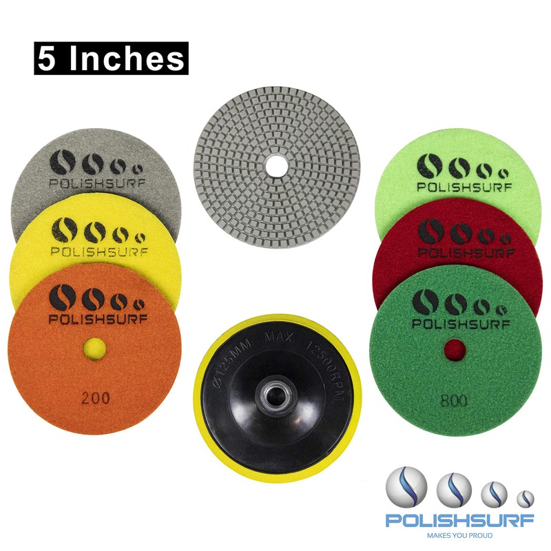 POLISHSURF Diamond Polishing Pads 5 Inch Wet Dry Set 8