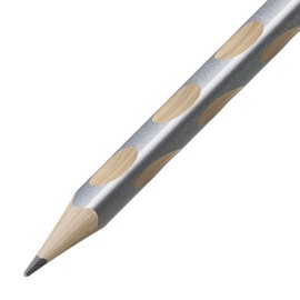 STABILO EASYgraph S Metallic Edition Slim Triangular Pencil for Right-Handed Users, Silver, Single Pen, HB Hardness