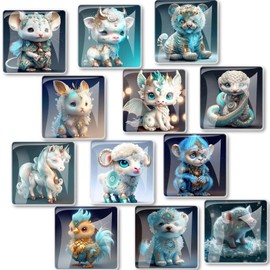 12 Pcs Glass Strong Refrigerator Magnets Fridge, Colorful Square Fridge Magnets Decorative for Office Whiteboard, Cabinet, Dishwasher, Locker