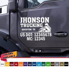 Custom Truck Door Vinyl Decal, Commercial Vehicle Lettering with DOT MC Numbers Set of 2, Multiple Colors Available Lettering Fully Customizable Sticker for Trucking