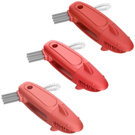 TQRR SharkBrush-3 in 1 Cup Lid Gap Cleaning Brush Set, 3Pcs Bottle Gap Cleaner Brush, Silicone Cup Lid Brush, Multifunctional Bottle Brush, Cleaning Tools for Home Kitchen Office (Red)