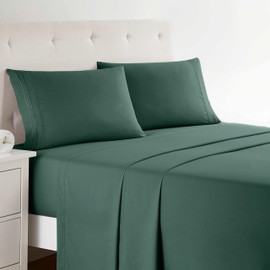 Clara Clark Full XL Bed Sheet Set - Wrinkle, Fade, Stain Resistant, Deep Pocket Sheets - Luxury Soft Bedding Sheets & Pillowcases, Full XL Forest Green