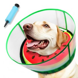 Upgraded Inflatable Dog Cone Collar with Transparent Anti-Licking Shield, Adjustable Elizabethan Collar for Medium Large Dogs, 2-in-1 Design with Detachable Shield and Soft Padding (L, Watermelon)