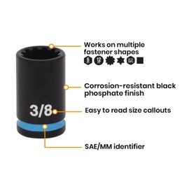 Spyder 10-Piece 3/8-Inch Drive SAE Impact Socket Set with Adapter (19702)