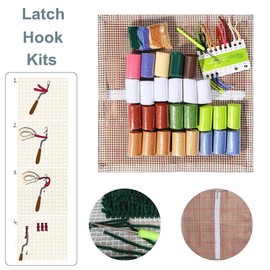 ROCKY&CHAO Latch Hook Kit for Adults, Sleeping Puppy 17X17Inch, Latch Hook Dog Pillow Case Kits, DIY Latch Hook Cushion Kits, Cross Stitch Embroidery Kits Cushion Making Kits Home Decor 43x43cm