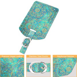[Pack of 2] Fintie Faux Leather Luggage Tag ID Tag with Address Tag Name Plate for Travel Bag Suitcase Jade