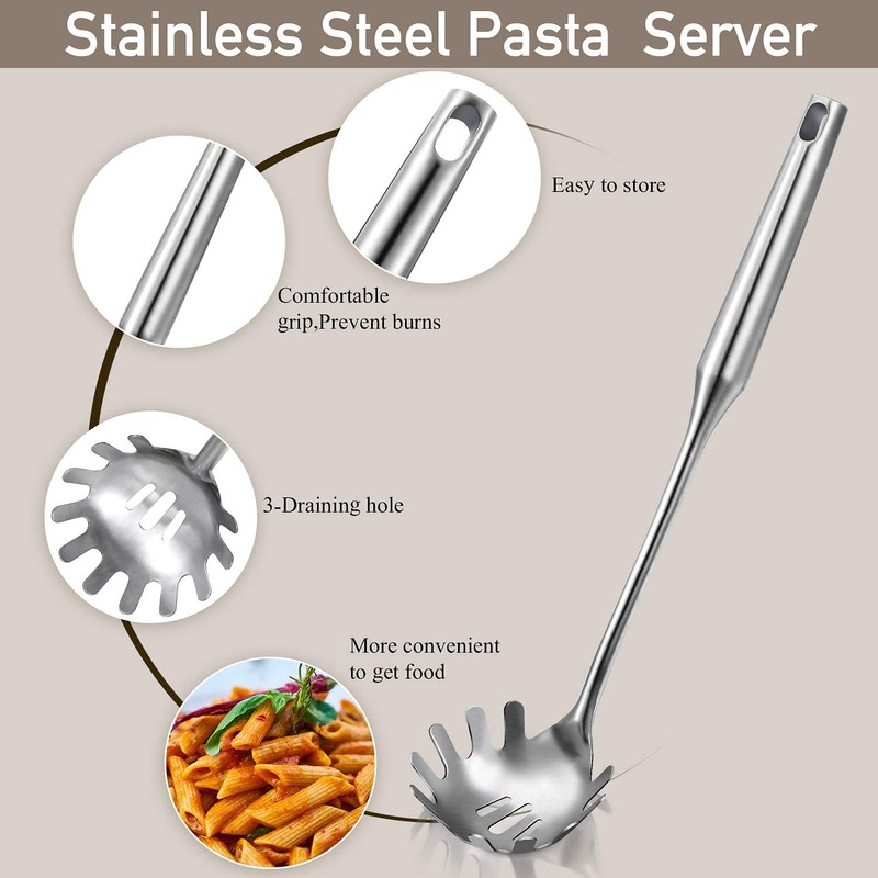 HZIYOU 3Pcs Spaghetti Spoon and Pasta Tongs Stainless Steel Comb
