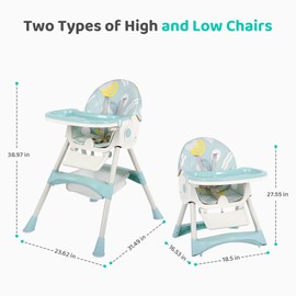 3 in 1 Baby High Chair, Adjustable 5 Point Harness, Tray, Foot Rest, Backrest and Seat Height,Multifunctional Foldable Portable highchair for Toddlers