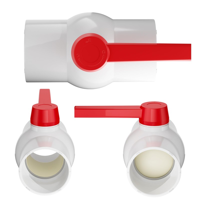 3" PVC Ball Valve, 1 Pcs Red Handle Shut-Off Valve