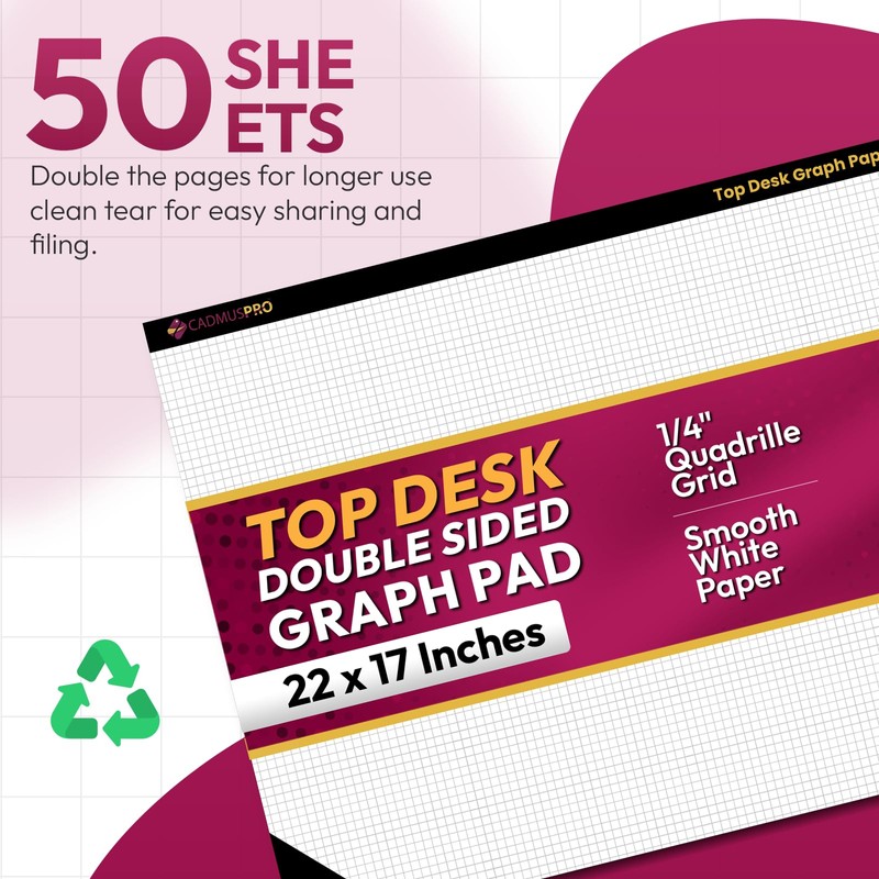 CADMUSPRO Top Desk Graph Paper Pad 22x17 Inch, 50 Sheets,
