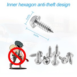 YALOK Anti Theft License Plate Screws Kits 4Sets Rustproof Stainless Steel Car Tag Plate Mounting Hardware, M6 (1/4") Tamper Proof Fastener Nut, Caps Cover for Front Rear Frame Holder (S-Silver Set/4)