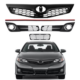 WenQi 4pcs Front Upper & Lower Grille +  Fog Light Cover For 2012-2014 Toyota Camry SE