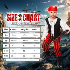 Pirate Costume Kids - Boys Girls Pirate Role Play Dress Up World Book Week Day Costumes Fancy Dress Outfits UK, Boy 5-6 Years