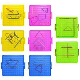 Oopsu 8 Pack Plastic Mathematical Manipulative Material Array Block Geo Board with 80 Latex Bands for Kids(4 Colors)