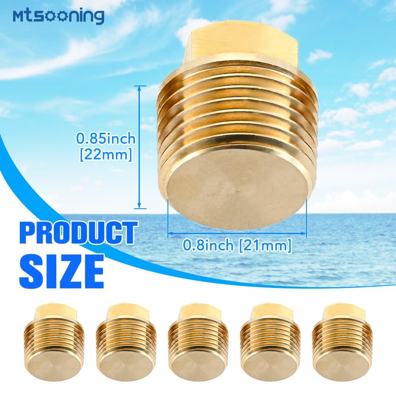 Mtsooning 5PCS 1/2 Inch NPT Solid Brass Boat Drain Plugs,