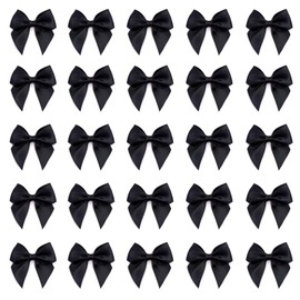 CuteHook Mini Satin Ribbon Gift Bows for Crafts,Small Black Pre Tied Ribbon Adhesive Bow for DIY Crafting Sewing Scrapbooking Baby Shower Treats,30 Pieces