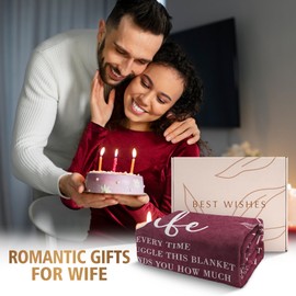 Gifts for Wife from Husband, Wife Birthday Gift Ideas, Anniversary Birthday Gifts for Women, Valentines Christmas Wedding Romantic Gift Blanket for Wifey 60" x 50", Burgundy