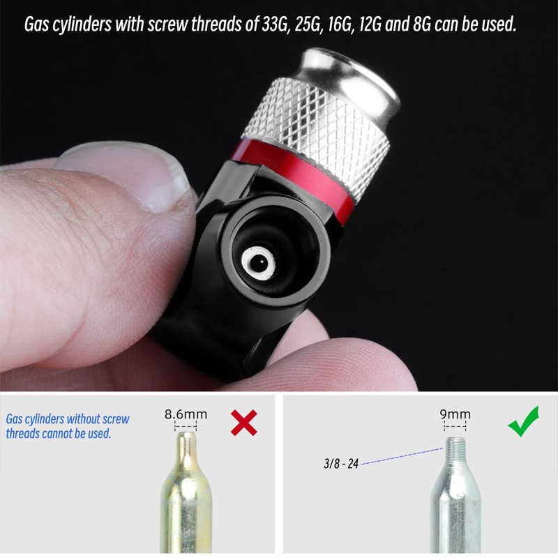 CO2 Bicycle Pump Inflator Compatible with Presta/Schrader, Bicycle Tyre Pump