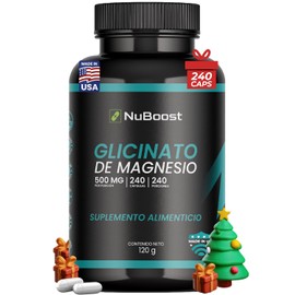 Nuboost Glicinato de Magnesio 500 mg - 240 Cpsulas - Magnesio Alta Absorcin - Hecho en USA, Certificado GMP y Sin OMG                                 