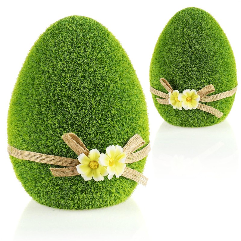 Com-Four® Decorative figures, green ceramic Easter figures, with moss like