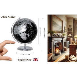 Exerz World Globe Black Dia 5.5-inch - Mini Educational Globe of Earth - Metal Base - Metallic Black