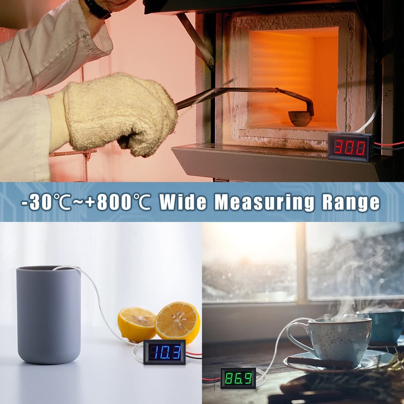 FBBULES LED Digital Thermometer with K-Type Thermocouple Probe, Waterproof, -30-800