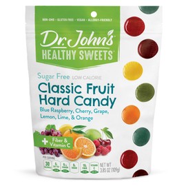 Dr. John's Healthy Sweets Classic Fruit Hard Candy with Zero Sugar, Dye Free, Plant Based, Keto Friendly, 24 Count, 3.85oz Bag