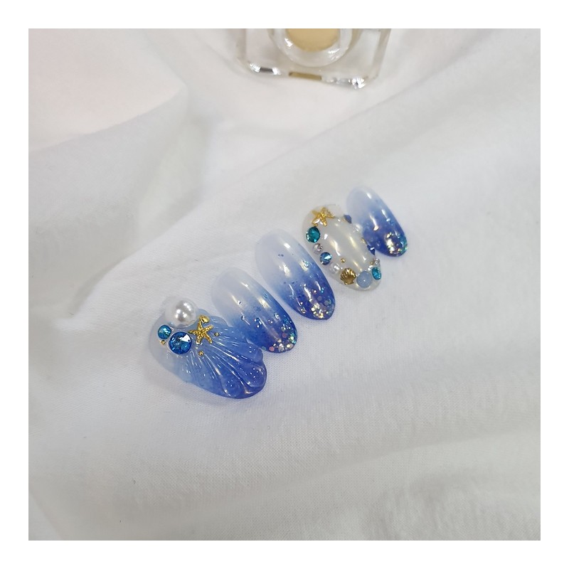 Powder Gras Seashell Handmade Nail Tips - Long Point /