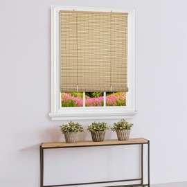 Cordless Veranda Vinyl Roll-Up Blind - 72 Inch Length, 72 Inch Width, Quarter Inch Vinyl Slats - Desert/Almond - Soft Light Filtering Horizontal Windows Blinds for Indoors by Achim Home Decor