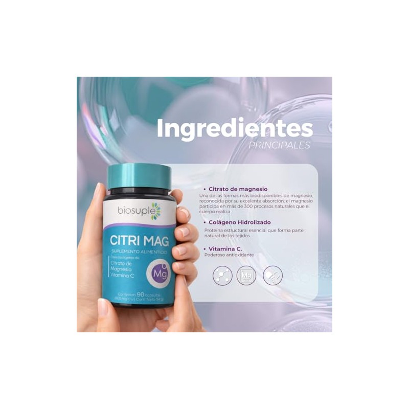 BIOSUPLE Citrato de Magnesio 90 Cápsulas Con Vitamina C y