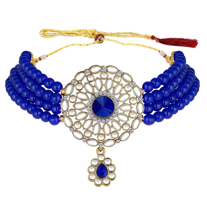Aheli Kundan Pearl Choker Multi Layered Collar Aretes Set Joyería