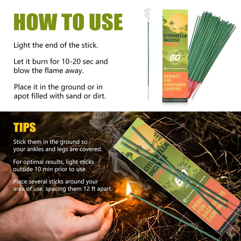 Citronella Incense Sticks - Suitable for Outdoor Camping, Patio, Hiking,etc