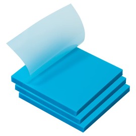JAM PAPER Transparent Sticky Notes - Waterproof Memo Pad - 3 x 3 - Blue - 300 Sheets/Pack