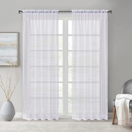 Megachest a pair of sheer IVY checkered pattern voile curtain with tie backs (White,W 56" x L 90" (2 Panels))