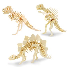 Georgie Porgy Woodcraft Construction Kits 3D Wooden Puzzle Jigsaw Wooden Model Kits for Kids Toy Age 5+ Pack of 3(T-Rex Spinosaurus Stegosaurus)