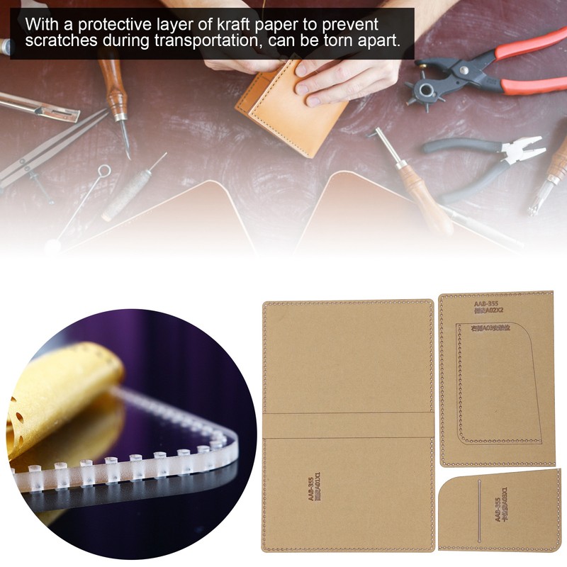 3Pcs Acrylic Template Card Bag DIY Passport Holder Leather Pattern