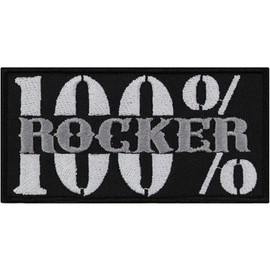 Rocker Sew-On Patch "100% Rocker" Iron-On Biker Patch for Sewing/Ironing | Jeans Patches/Iron-On Transfers Motorcycle Accessories Rockabilly Rock n' Roll Applique for All Fabrics | 100 x 50 mm