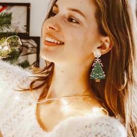 Wantjewlee Christmas Earrings Fun Holiday Earrings Bow Christmas Tree Earrings for Women Drop Dangle Earrings for Party Festival Xmas Christmas Jewelry Gifts