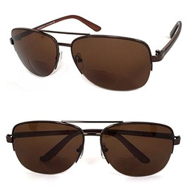 VeryHobby Retro Mens Pilot Semi Rimless 60mm Bifocal Tinted Sun Reader Reading Sunglasses (+1.00, Brown)