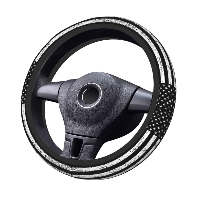 Black White American Flag Elastic Steering Wheel Cover, Non-Slip Breathable