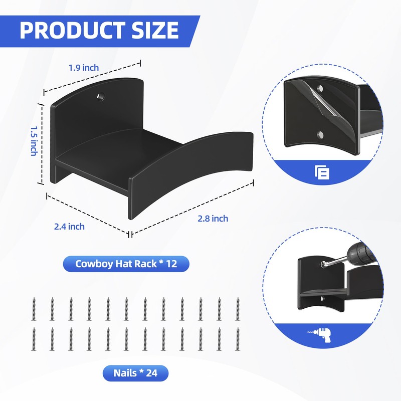 TimDonki Cowboy Hat Rack(12Pack) - Wide Brimmed Organizer - Strong