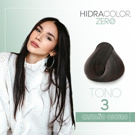 HIDRACOLOR - Tinte Permanente para Cabello Zero Color 3 Castaño Oscuro 90ml, sin Amoniáco, Cubre Canas, con Miel y Aloe Vera, Gran Duración y Humectación, Coloración Cabello, Aporta Sedosidad y Brillo