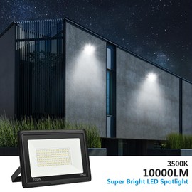 toobettp 100 W LED Outdoor Spotlight, 3500 K, 10000 LM, Warm White LED Floodlight, IP66 Waterproof, Outdoor Floodlight for Garden, Courtyards, Garage, Hotel